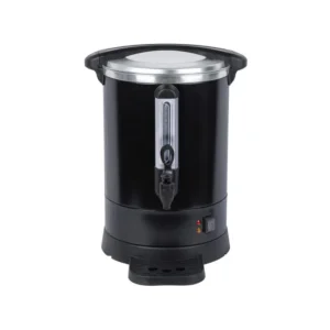 Professionele dubbelwandige zwarte koffie percolator van 18 liter voor feesten en evenementen van FunPartyVerhuur.