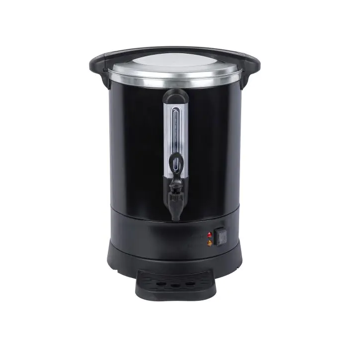Professionele dubbelwandige zwarte koffie percolator van 18 liter voor feesten en evenementen van FunPartyVerhuur.