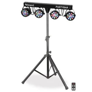 Compleet verhuurbare BeamZ Partybar 3 lichtset met 4 PAR spots en 4 ingebouwde magic balls op statief voor feesten in regio Turnhout en Poppel - FunPartyVerhuur