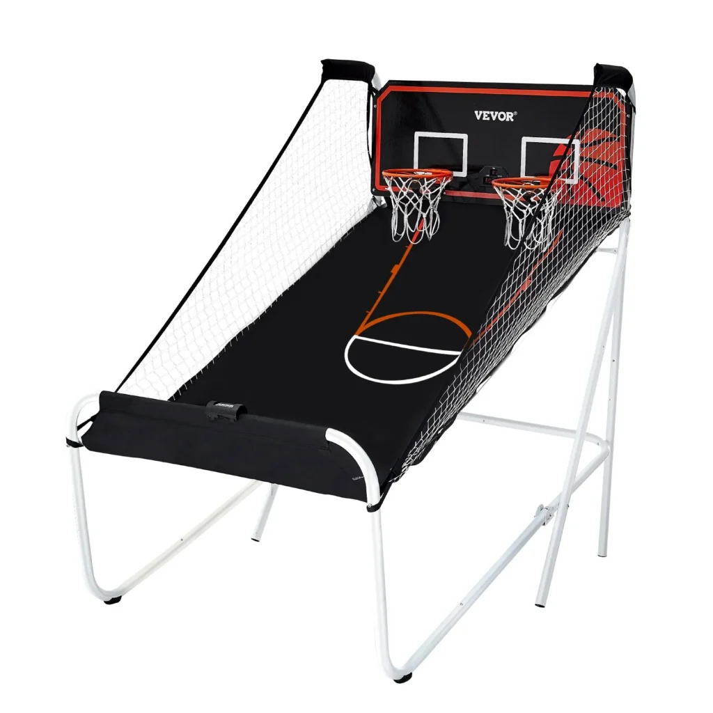 Elektronisch dubbel basketbalspel met twee ringen en scorebord voor feestverhuur, te huur bij FunPartyVerhuur in de regio Turnhout en Poppel.