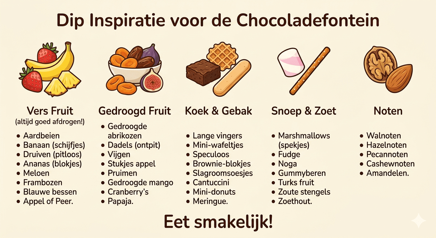 Dip Inspiratie voor de Chocoladefontein van FunPartyVerhuur