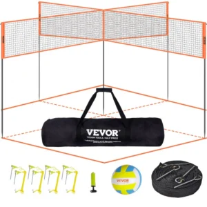 Crossnet 4-weg volleybalnet en badmintonset inclusief volleybal, te huur bij FunPartyVerhuur in Ravels en Arendonk voor actieve sport- en tuinfeesten.